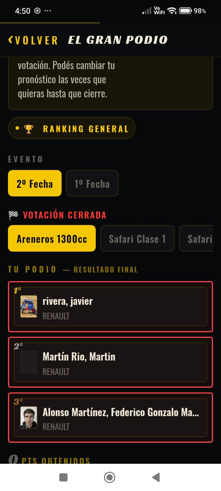 Pantalla de El Gran Podio